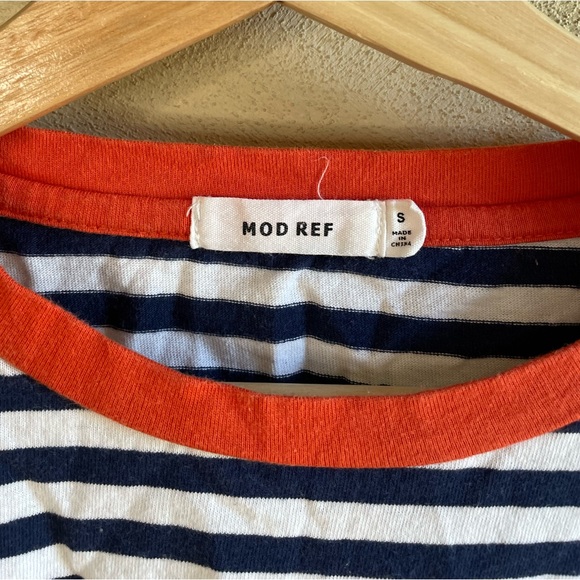 Mod Ref Navy Blue & White Striped Teagan Cotton Blend Crewneck Tee Shirt S - Picture 10 of 11